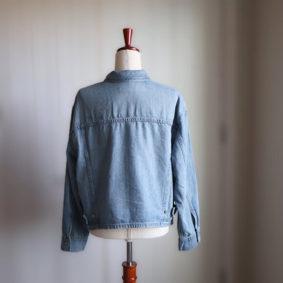 Able Aspen Cropped Denim Jacket Sky Blue Wash Womens XL Spring Travel Staple - Picture 2 of 8
